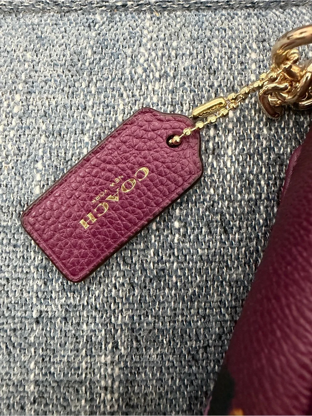 COACH 65152 Nolita 24 Wristlet Burgundy Purple Pebble Leather floral chain bag